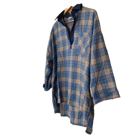 Free people Sunday morning sleep shirt sapphire blue plaid small new - Picture 3 of 12